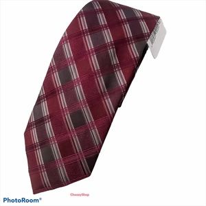 Silk Tie NWT Calvin Klein Red Dark Gray White Windowpane